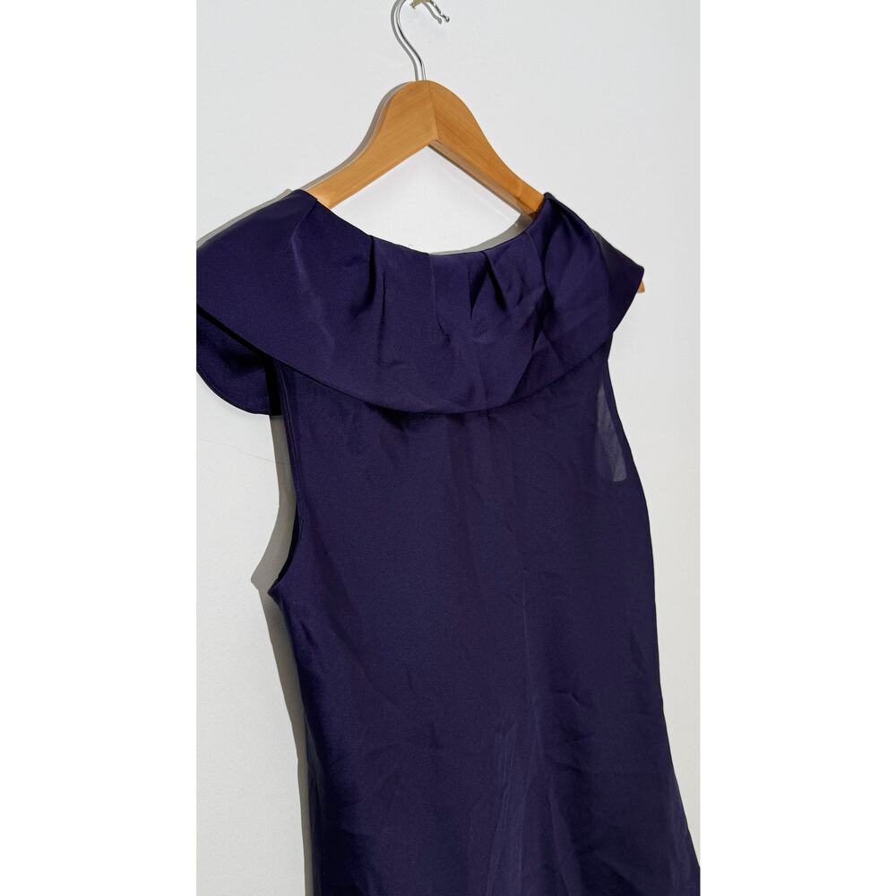 Ann Taylor Deep Purple Ruffled Portrait Neckline Sleeveless‎ Blouse, Size 10P - Picture 2 of 8
